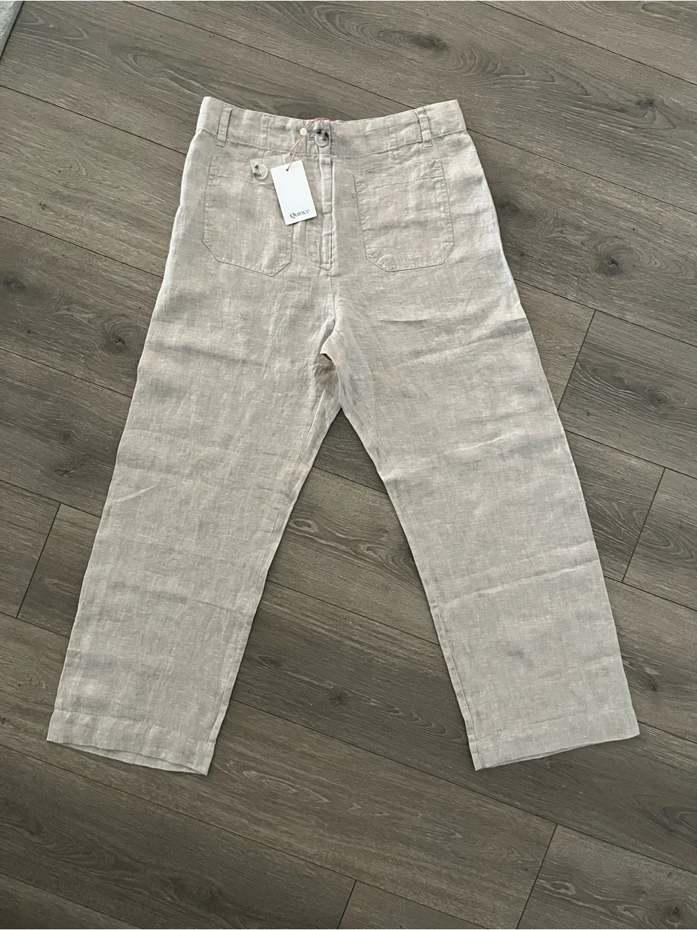 NWT Quince Women's Straight-Leg Linen Pants — Natural Beige Size 12